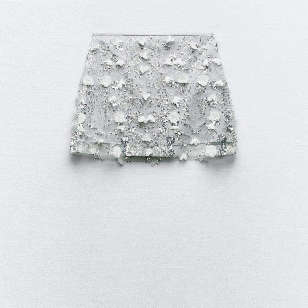 Zara Elegant Embellished Skirt - Silver